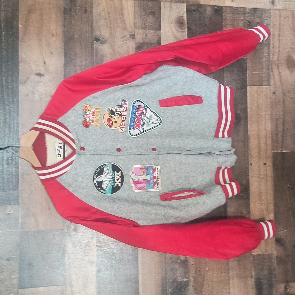 VTG NFL Chalk Line 49ers Wool Blend Gray Red Satin Stadium Jacket Sz L Men